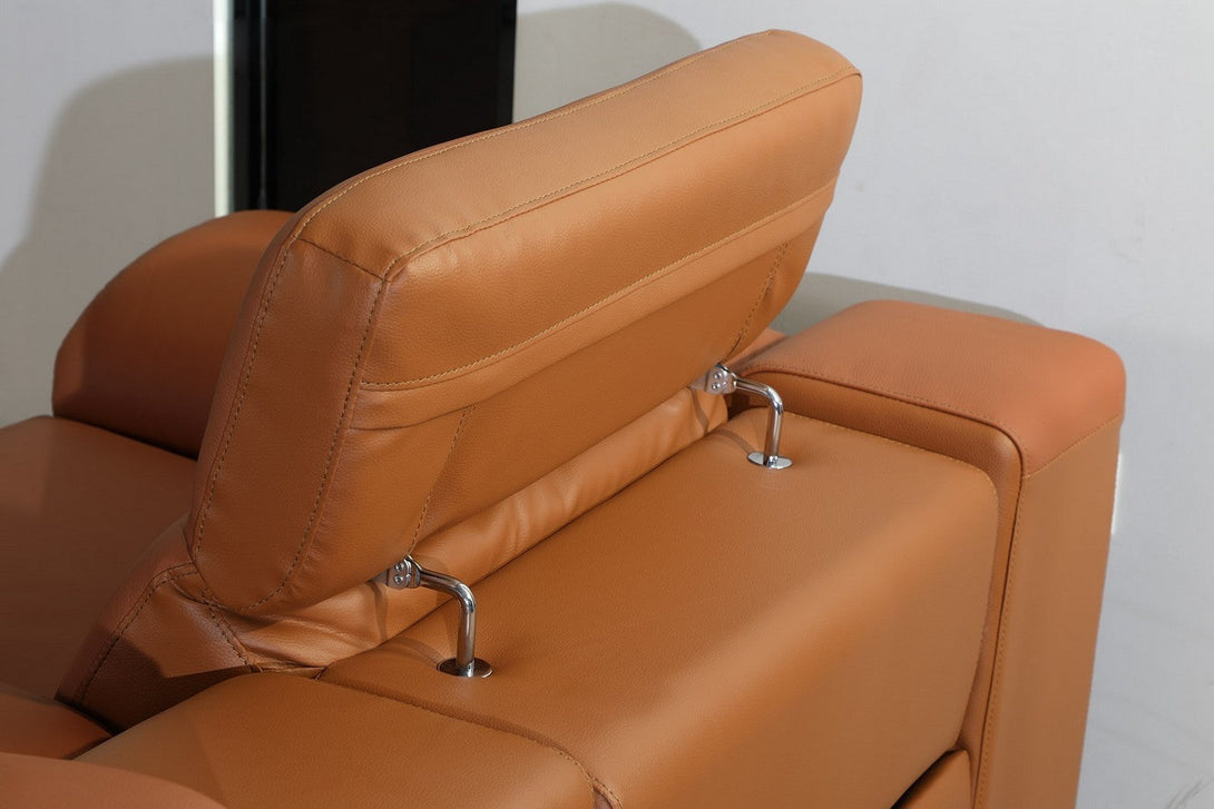 Divanitalia 9762 Build Your Own Sectional Sofa in Camel-Color with Recliners - Close-Up View of Adjustable Headrest Fully Extended