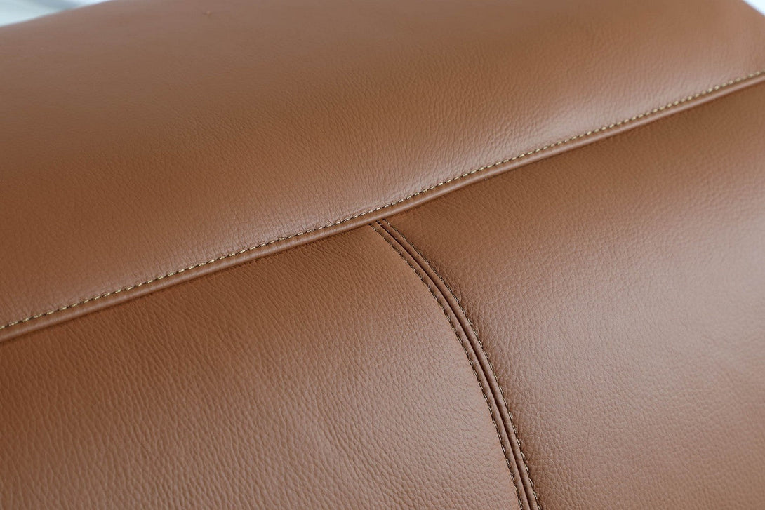 Divanitalia 9762 Build Your Own Sectional Sofa in Camel-Color with Recliners - Close-Up View of Leather Stitching