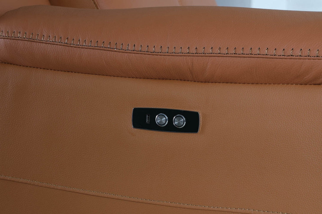 Divanitalia 9762 Build Your Own Sectional Sofa in Camel-Color with Recliners - Close-Up View of Power Recliner Operator Buttons