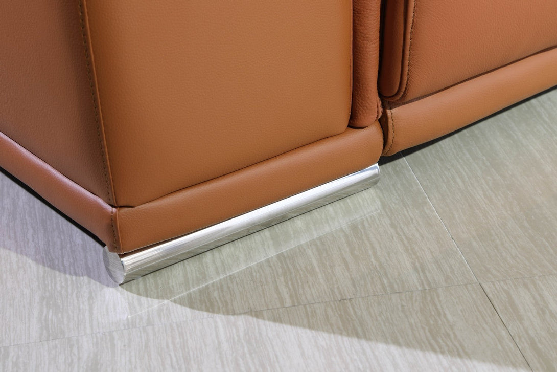 Divanitalia 9762 Build Your Own Sectional Sofa in Camel-Color with Recliners - Close-Up View of Stainless Steel Furniture Feet