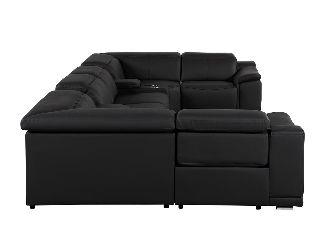 Divanitalia 9762 Build Your Own Sectional Sofa in Black with Recliners - Angled Photo of Rear of Sectional on a White Transparent Background