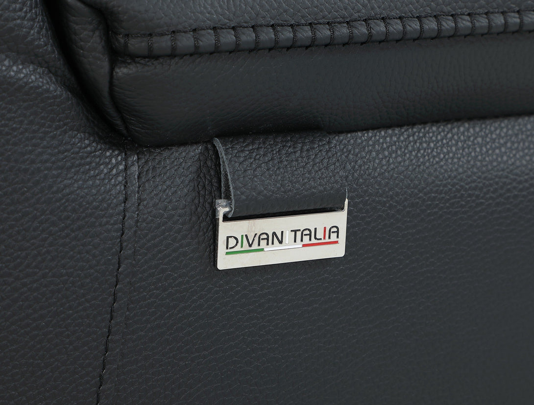 Divanitalia 9762 Build Your Own Sectional Sofa in Black with Recliners - Close-Up of Leather Padding and Stitching