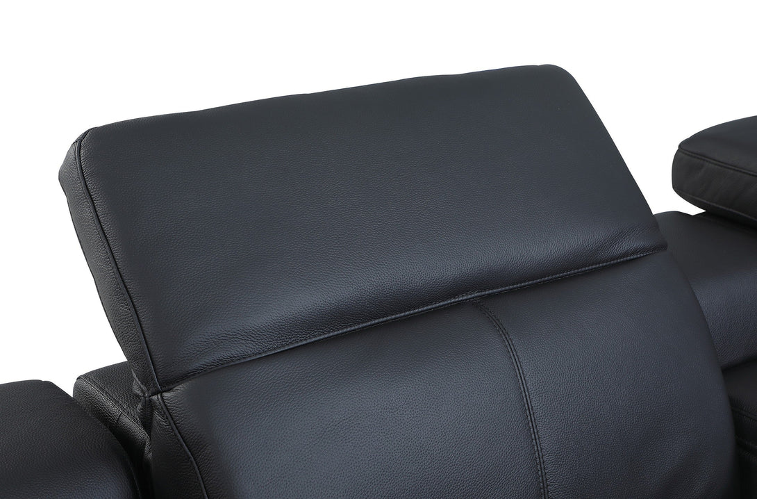 Divanitalia 9762 Build Your Own Sectional Sofa in Black with Recliners - Close-Up View of Adjustable Headrest Fully Extended