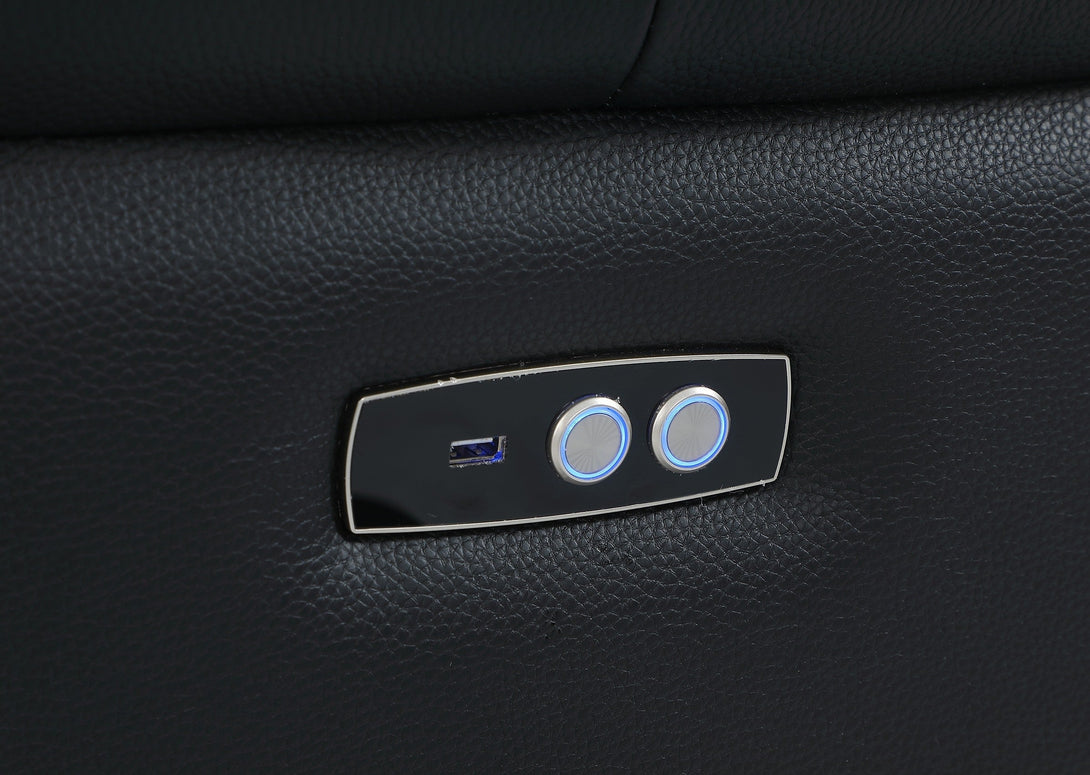 Divanitalia 9762 Build Your Own Sectional Sofa in Black with Recliners - Close-Up View of Power Recliner Operator Buttons