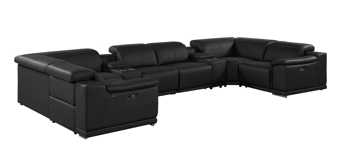 Divanitalia 9762 Build Your Own Sectional Sofa in Black with Recliners - Angled Photo Left Side of 8-piece Sectional on a White Transparent Background