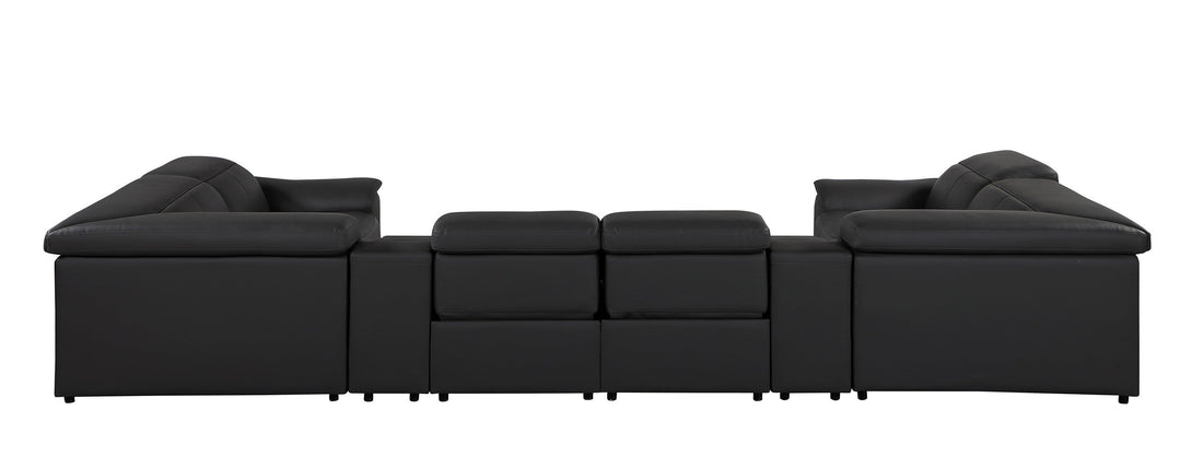 Divanitalia 9762 Build Your Own Sectional Sofa in Black with Recliners - Angled Photo of Rear of Sectional on a White Transparent Background 3