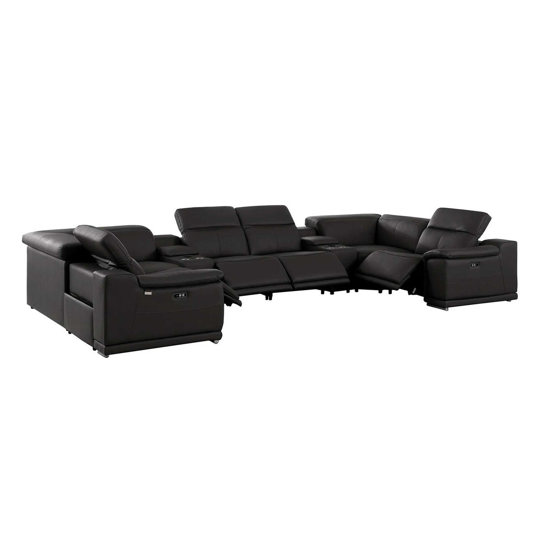 Divanitalia 9762 Build Your Own Sectional Sofa in Black with Recliners - Angled Photo Left Side of 8-piece Sectional on a White Transparent Background Featured Photo