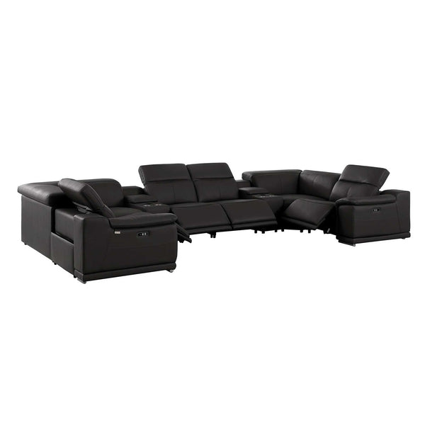Divanitalia 9762 Build Your Own Sectional Sofa in Black with Recliners - Angled Photo Left Side of 8-piece Sectional on a White Transparent Background Featured Photo