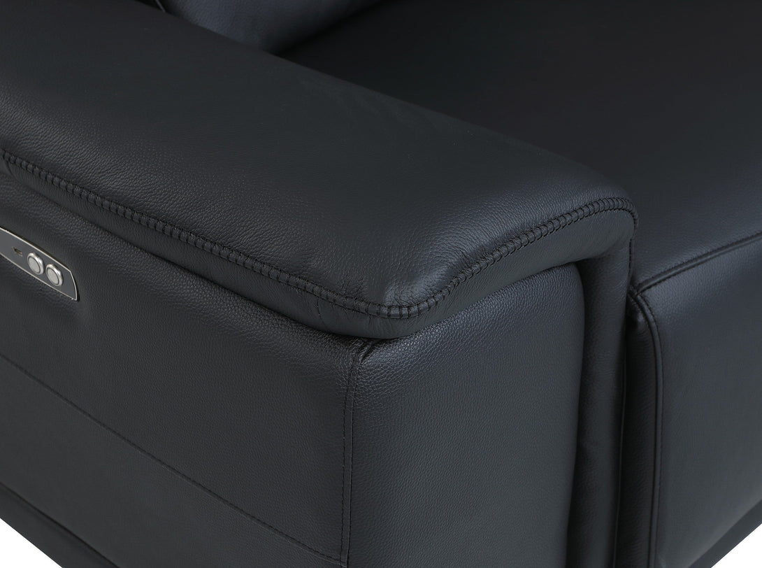 Divanitalia 9762 Build Your Own Sectional Sofa in Black with Recliners - Close-Up View of Sectional Arm Leather Padding and Stitching