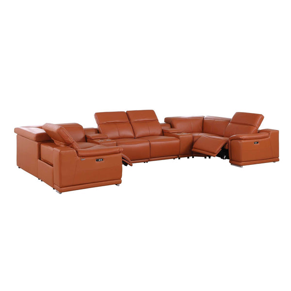 Divanitalia 9762 Build Your Own Sectional Sofa in Camel-Color with Recliners - View of Sectional on a White Transparent Background with Headrest