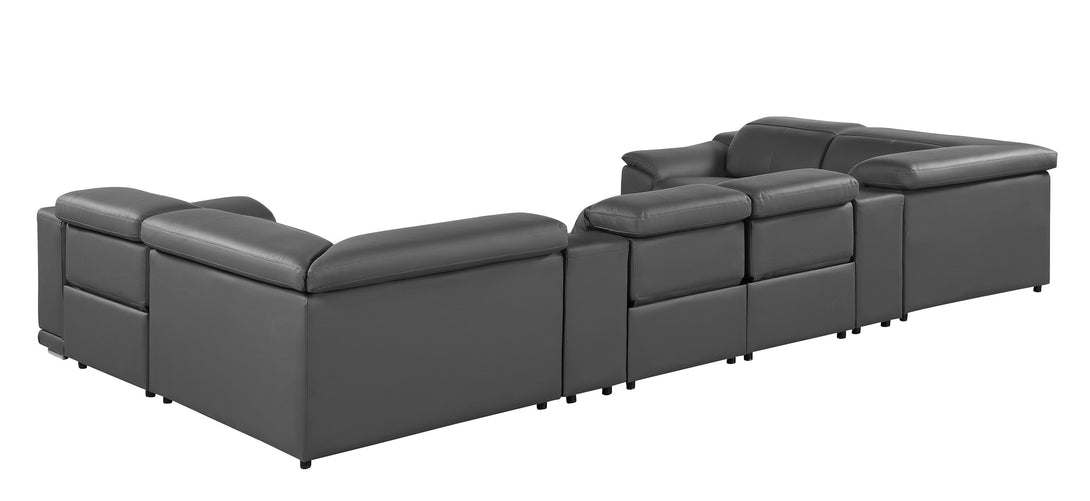 Divanitalia 9762 Build Your Own Sectional Sofa in Dark Grey with Recliners - Angled Photo of Rear of Sectional on a White Transparent Background