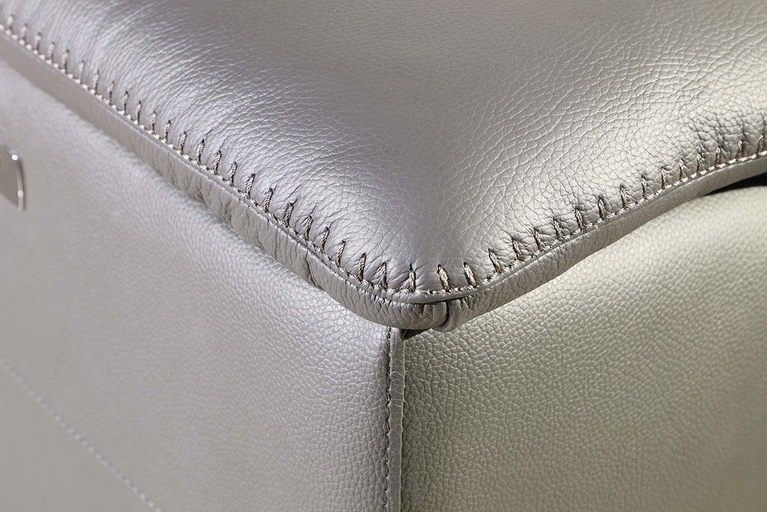 Divanitalia 9762 Build Your Own Sectional Sofa in Dark Grey with Recliners - Close-Up View of Sectional Arm Leather Padding and Stitching
