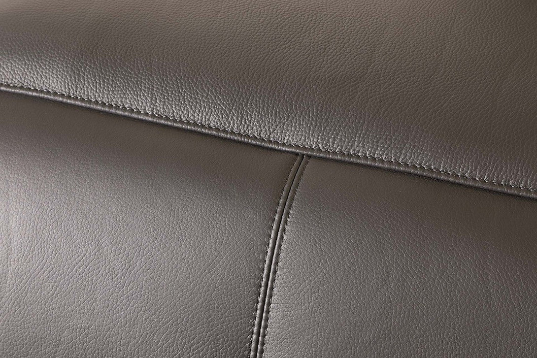 Divanitalia 9762 Build Your Own Sectional Sofa in Dark Grey with Recliners - Close-Up View of Leather Stitching