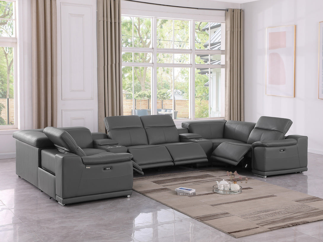 Divanitalia 9762 Build Your Own Sectional Sofa in Dark Grey with Recliners - View of 6-Piece Sectional with Recliners Extended in a Modern Demo Room