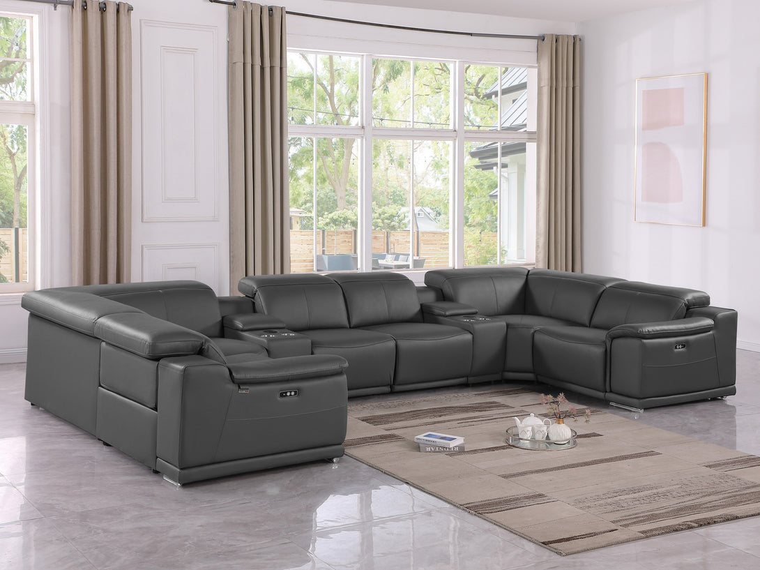 Divanitalia 9762 Build Your Own Sectional Sofa in Dark Grey with Recliners - View of 7-Piece Sectional with Recliners Extended in a Modern Demo Room