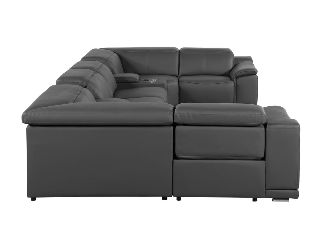 Divanitalia 9762 Build Your Own Sectional Sofa in Dark Grey with Recliners - Angled Photo Left Side of 8-piece Sectional on a White Transparent Background