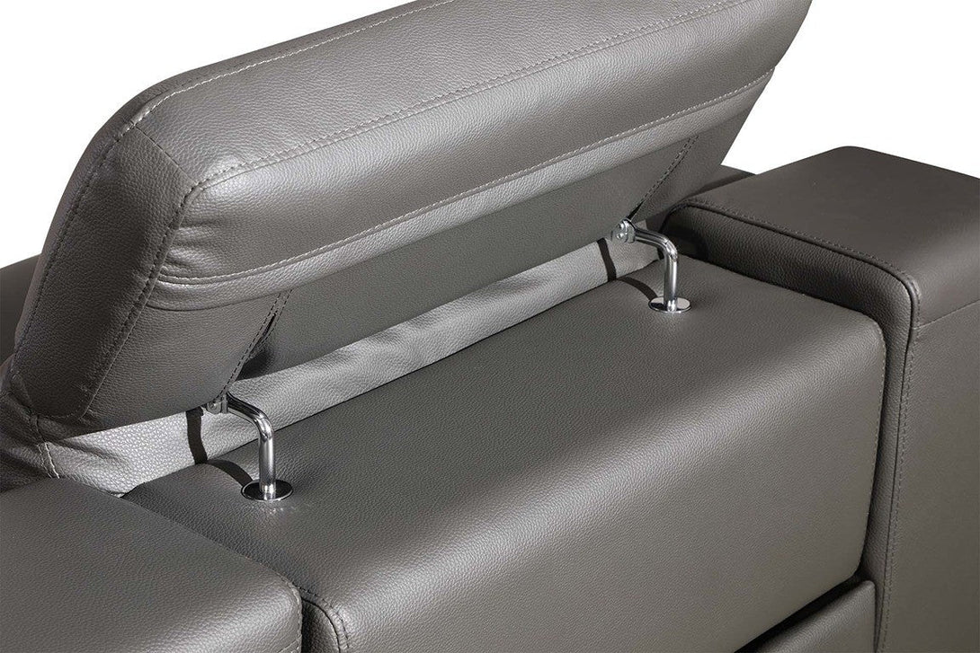 Divanitalia 9762 Build Your Own Sectional Sofa in Dark Grey with Recliners - Close-Up View of Adjustable Headrest Fully Extended