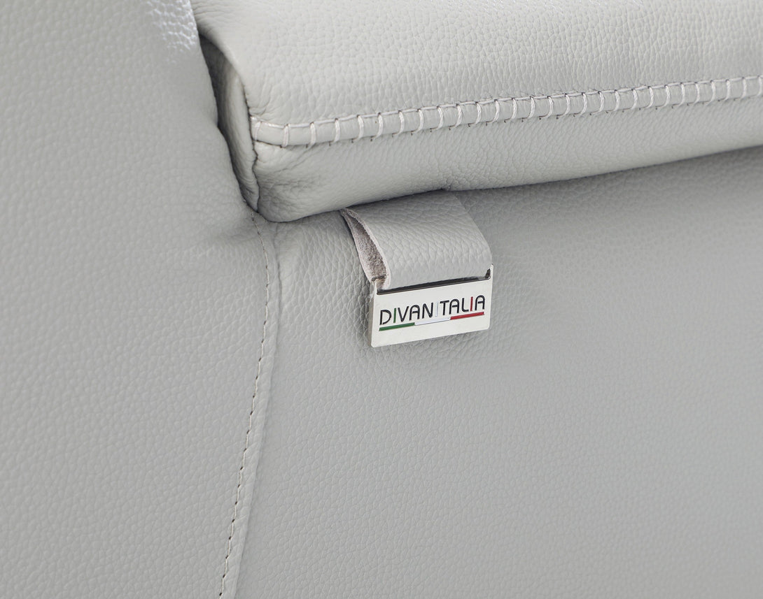 Divanitalia 9762 Build Your Own Sectional Sofa in Light Gray with Recliners - Close-Up View of Leather Stitching