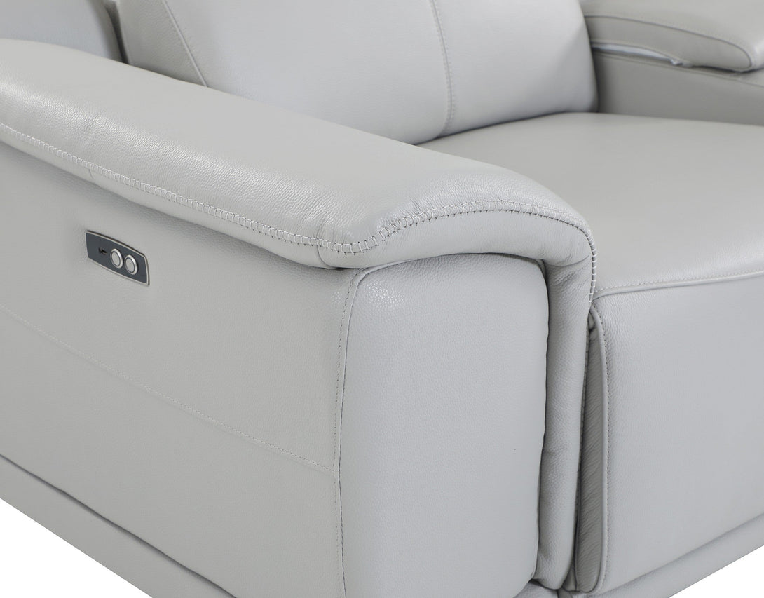 Divanitalia 9762 Build Your Own Sectional Sofa in Light Gray with Recliners - Close-Up View of Sectional Arm Leather Padding and Stitching