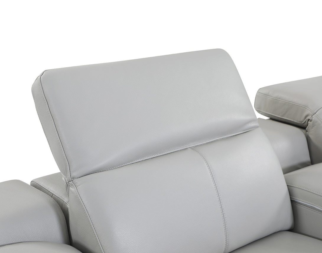 Divanitalia 9762 Build Your Own Sectional Sofa in Light Gray with Recliners - Close-Up View of Adjustable Headrest Fully Extended