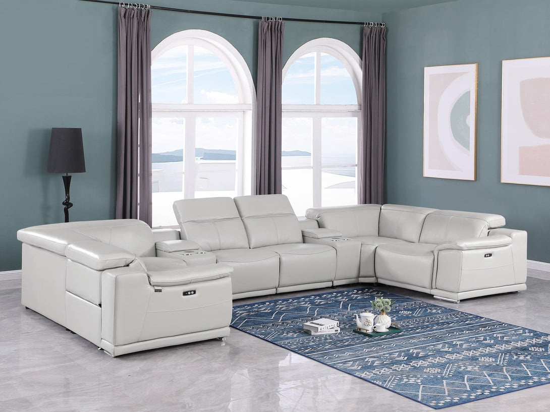 Divanitalia 9762 Build Your Own Sectional Sofa in Light Gray with Recliners - View of 6-Piece Sectional with Recliners Extended in a Modern Demo Room