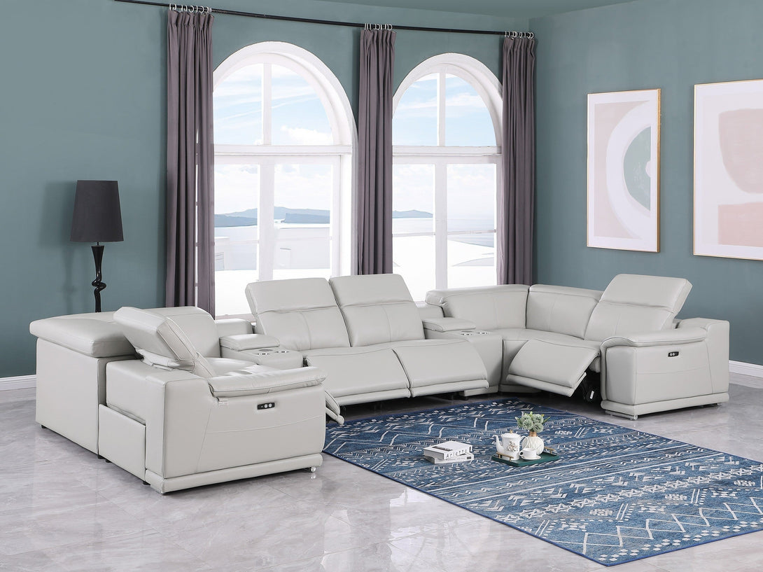 Divanitalia 9762 Build Your Own Sectional Sofa in Light Gray with Recliners - View of 6-Piece Sectional with Recliners Extended in a Modern Demo Room