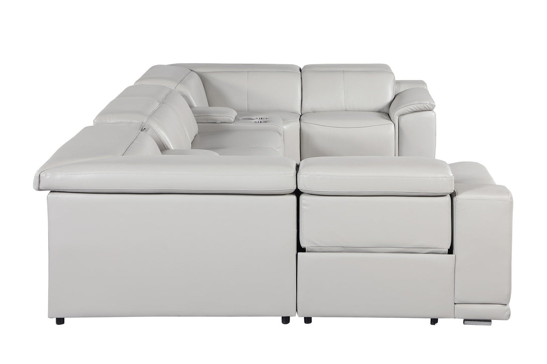 Divanitalia 9762 Build Your Own Sectional Sofa in Light Gray with Recliners - Angled Photo Left Side of 8-piece Sectional on a White Transparent Background