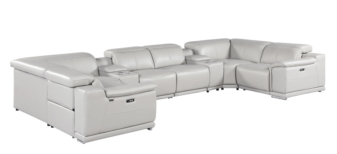 Divanitalia 9762 Build Your Own Sectional Sofa in Light Gray with Recliners - View of Left Sectional Recliners Closed on a White Transparent Background