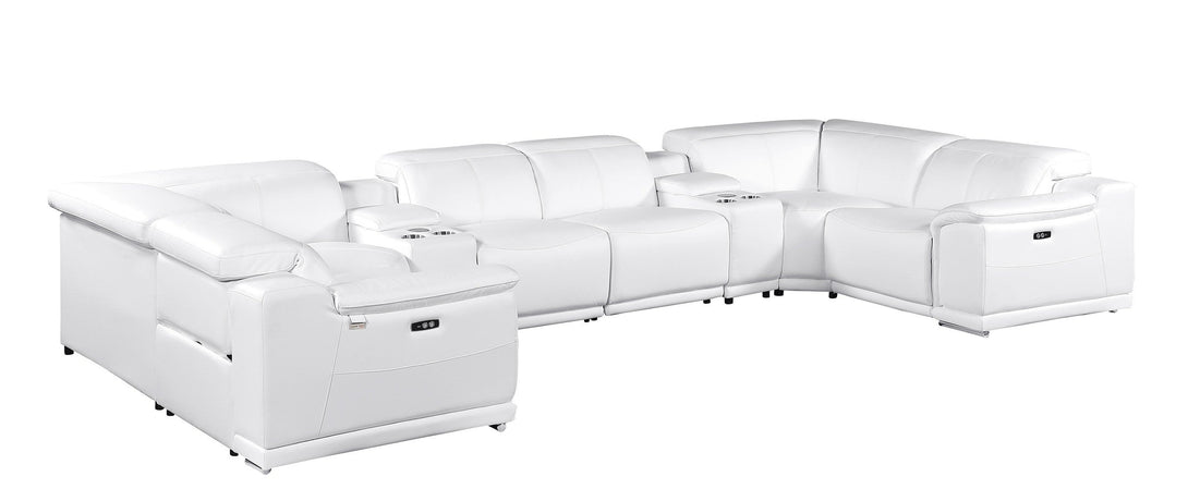 Divanitalia 9762 Build Your Own Sectional Sofa in White with Recliners - Angled Photo Left Side of 8-piece Sectional on a White Transparent Background