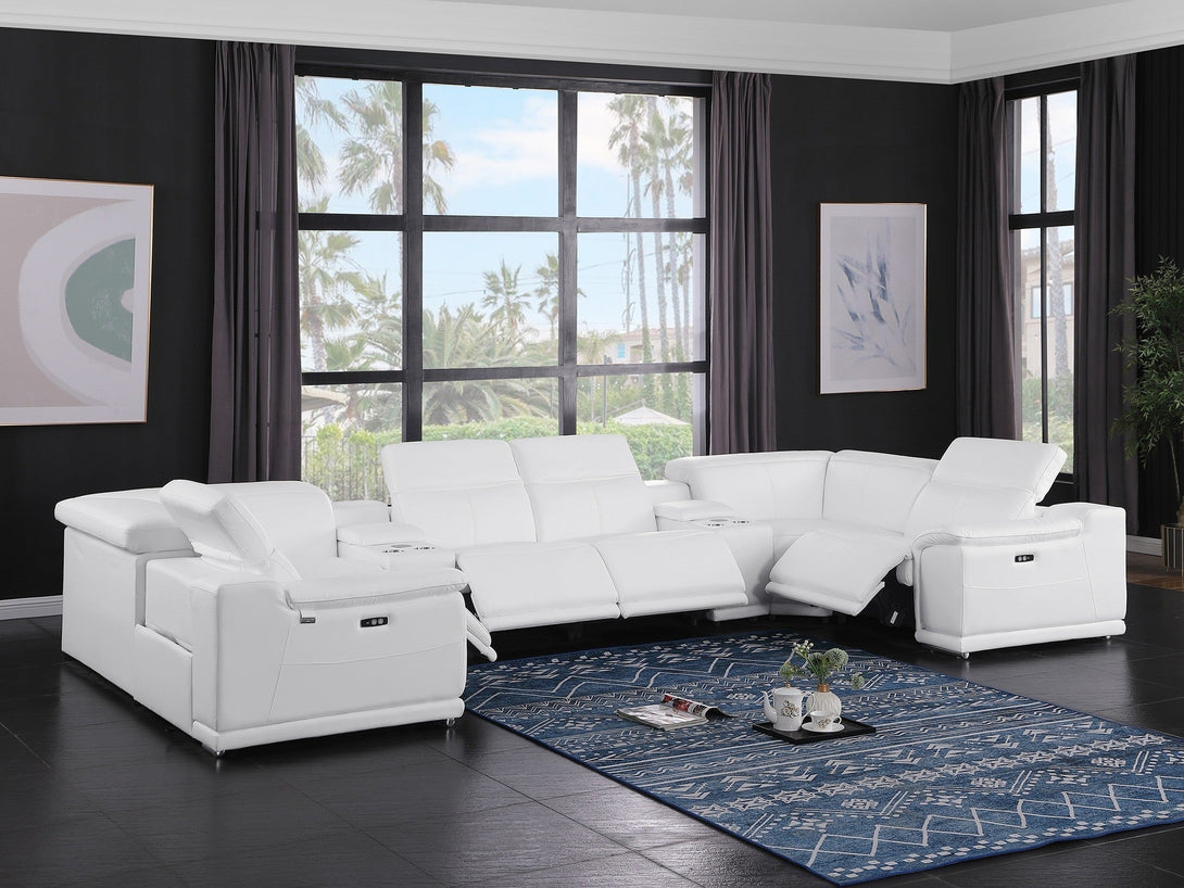 Divanitalia 9762 Build Your Own Sectional Sofa in White with Recliners - View of 8-Piece Sectional with Recliners Extended in a Modern Demo Room