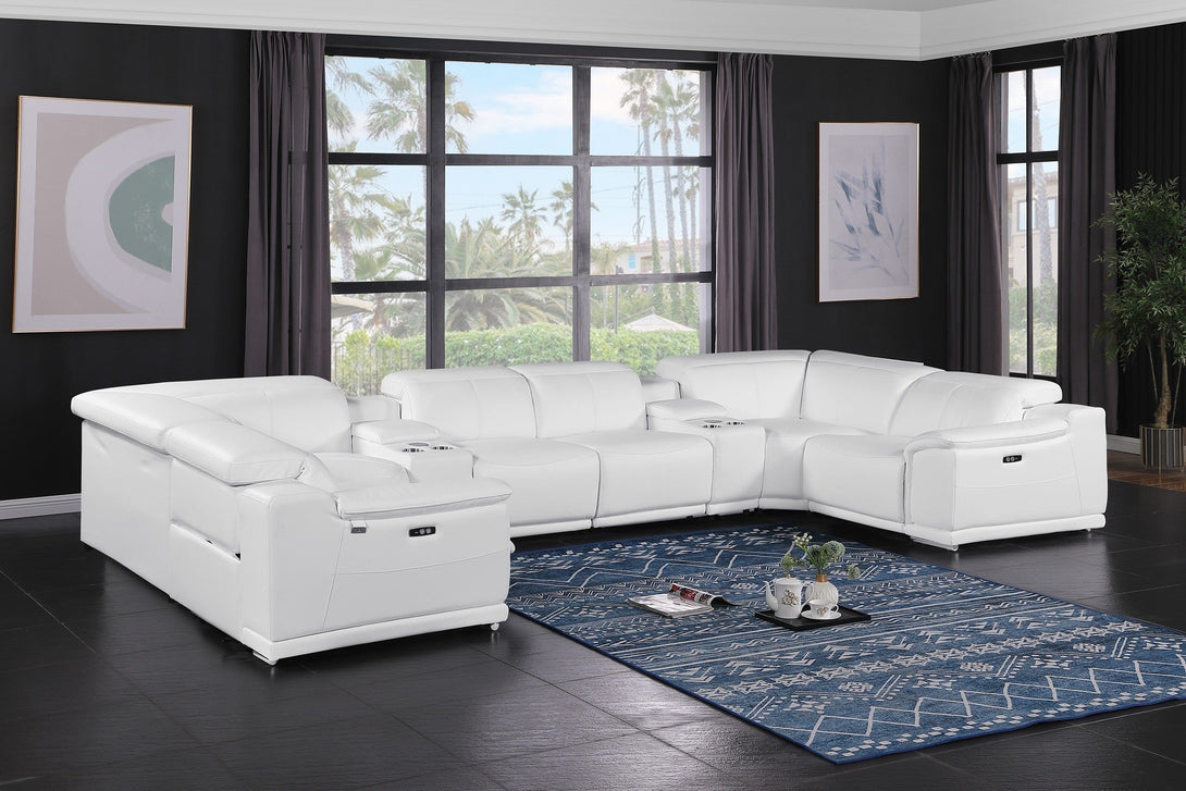 Divanitalia 9762 Build Your Own Sectional Sofa in White with Recliners - View of 8-Piece Sectional with Recliners Closed in a Modern Demo Room