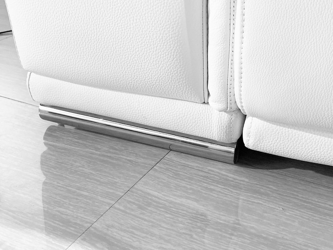 Divanitalia 9762 Build Your Own Sectional Sofa in White with Recliners - Close-Up View of Stainless Steel Furniture Feet