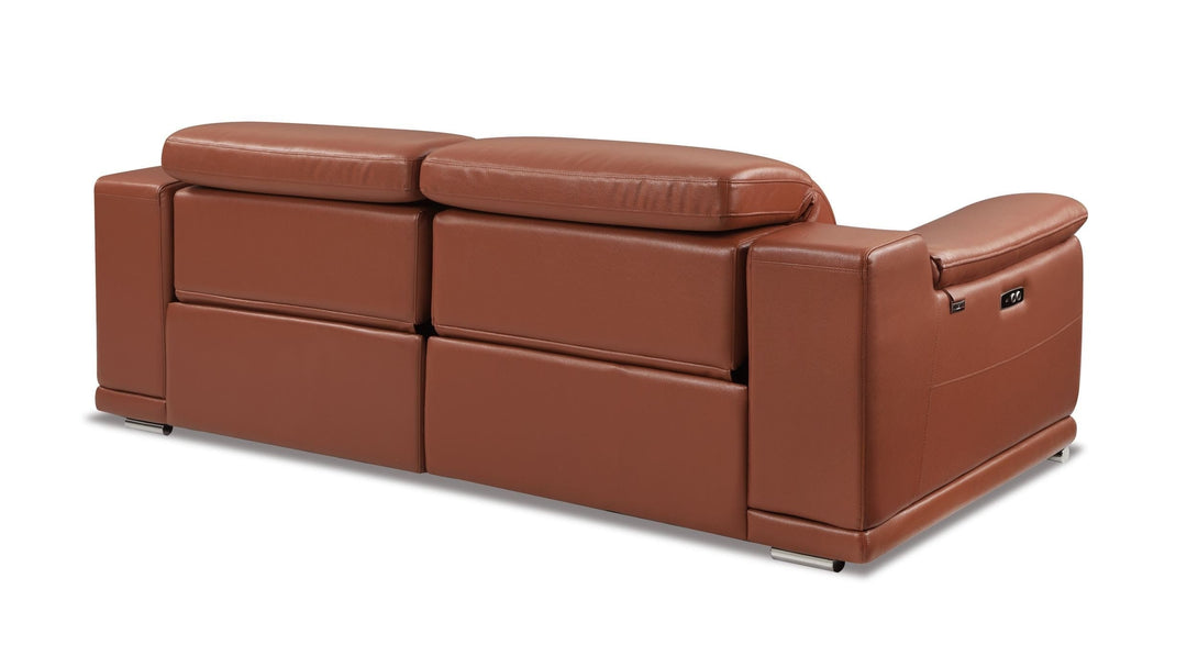 Divanitalia 9762 Reclining Living Room Set in Camel-Color Leather - Angled Rear View of Sofa on a White Transparent Background