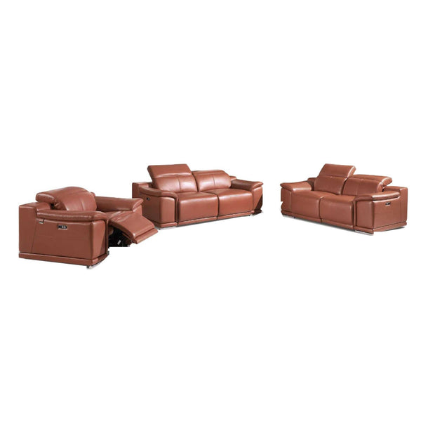 Divanitalia 9762 Reclining Living Room Set in Camel-Color Leather Featured Photo