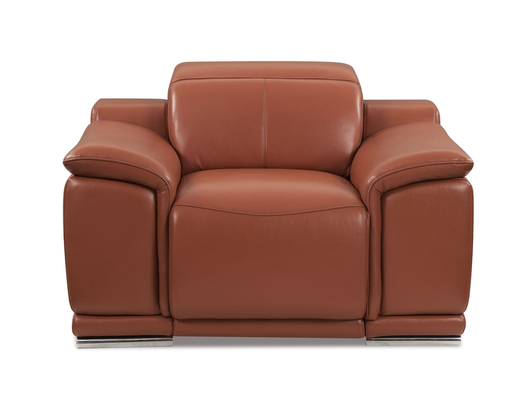 Divanitalia 9762 Reclining Living Room Set in Camel-Color Leather - Front View of Chair on a White Transparent Background