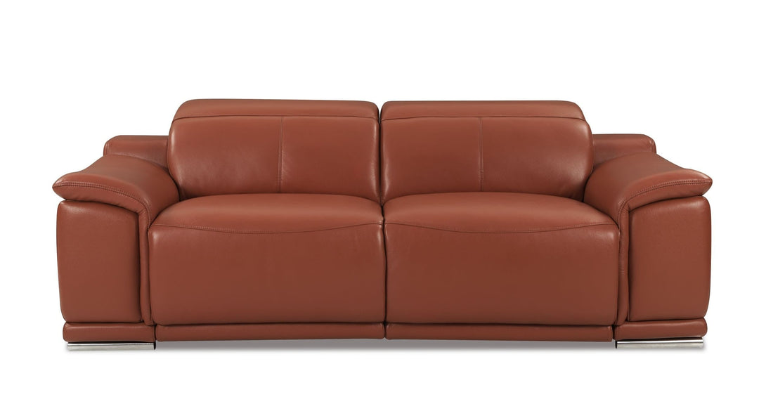 Divanitalia 9762 Reclining Living Room Set in Camel-Color Leather - Front View of Sofa on a White Transparent Background