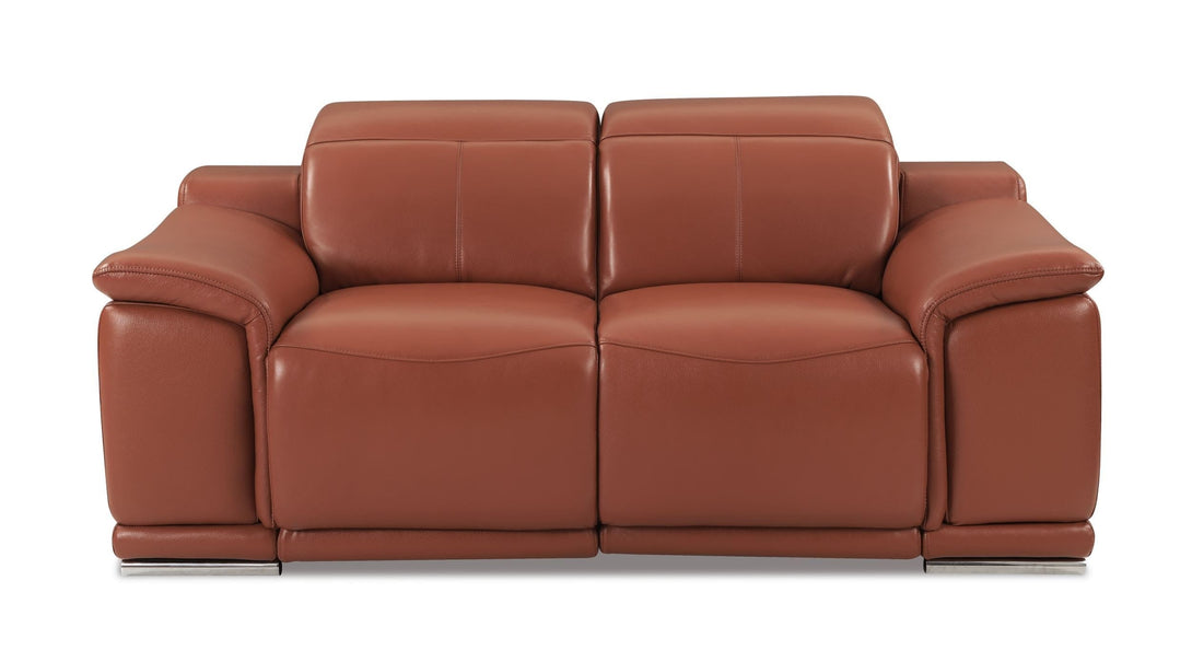 Divanitalia 9762 Reclining Living Room Set in Camel-Color Leather - Front View of Loveseat on a White Transparent Background