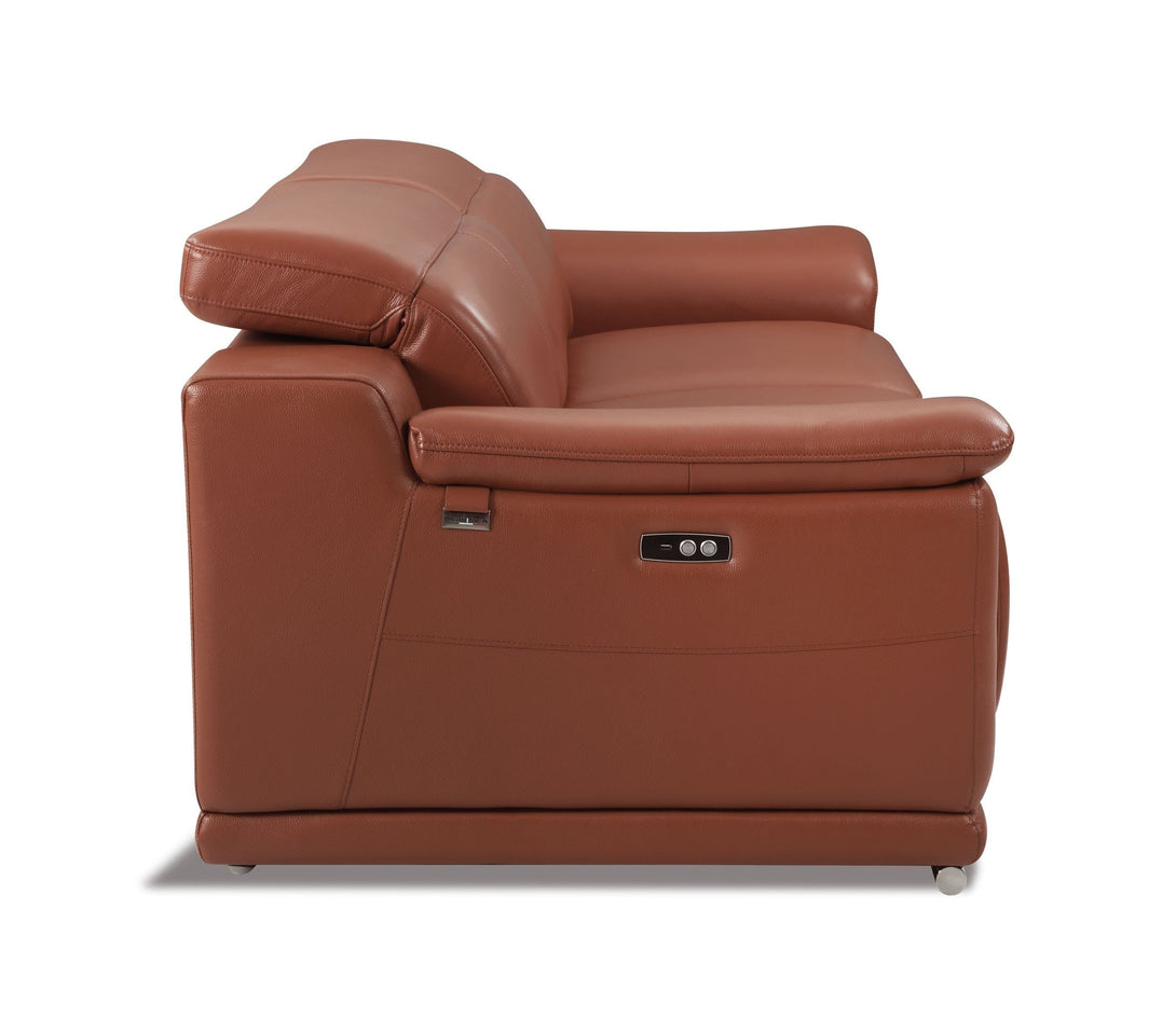 Divanitalia 9762 Reclining Living Room Set in Camel-Color Leather - Side View of Sofa on a White Transparent Background
