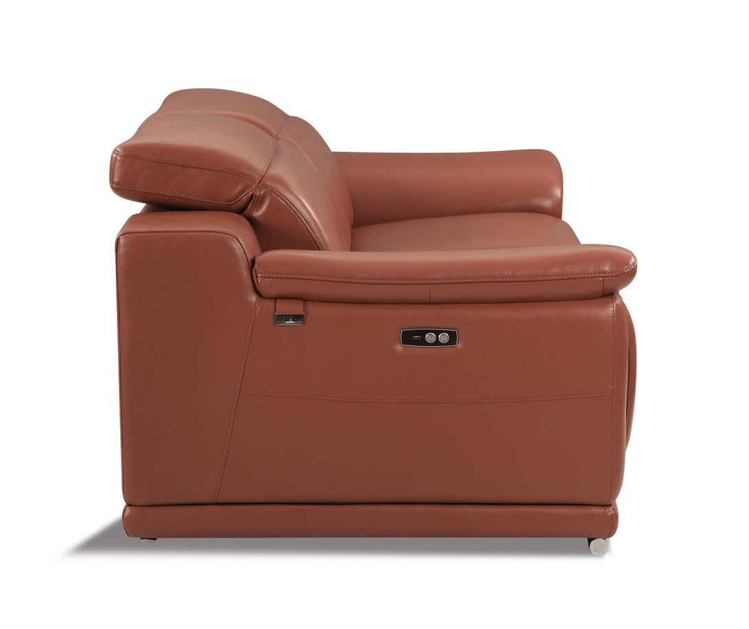 Divanitalia 9762 Reclining Living Room Set in Camel-Color Leather - Side View of Chair on a White Transparent Background