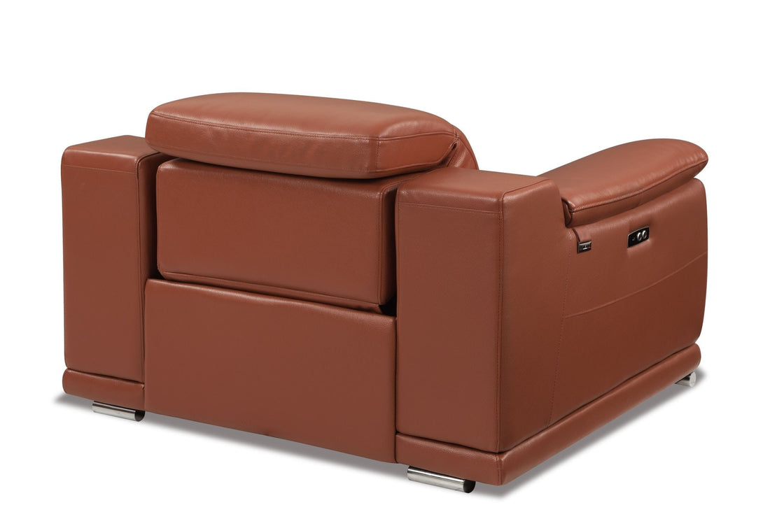 Divanitalia 9762 Reclining Living Room Set in Camel-Color Leather - Angled Rear View of Chair on a White Transparent Background