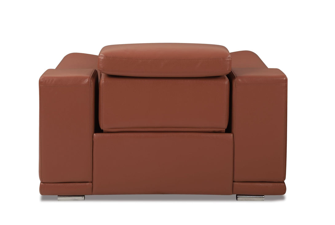 Divanitalia 9762 Reclining Living Room Set in Camel-Color Leather - Rear View of Chair on a White Transparent Background