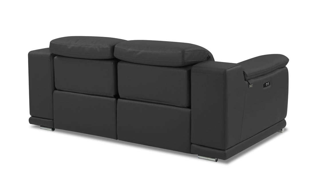Divanitalia 9762 Reclining Living Room Set in Dark Gray Leather - Angled Rear View of Sofa on a White Transparent Background
