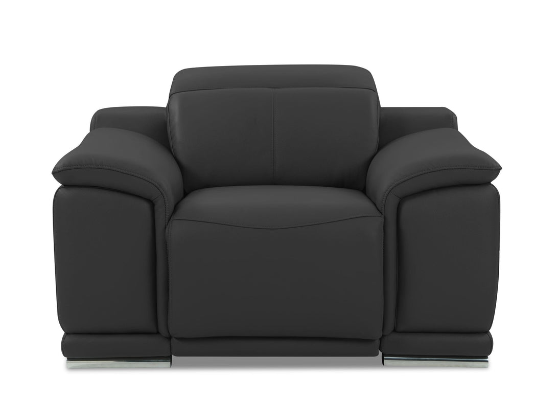 Divanitalia 9762 Reclining Living Room Set in Dark Gray Leather- Front View of Chair on a White Transparent Background