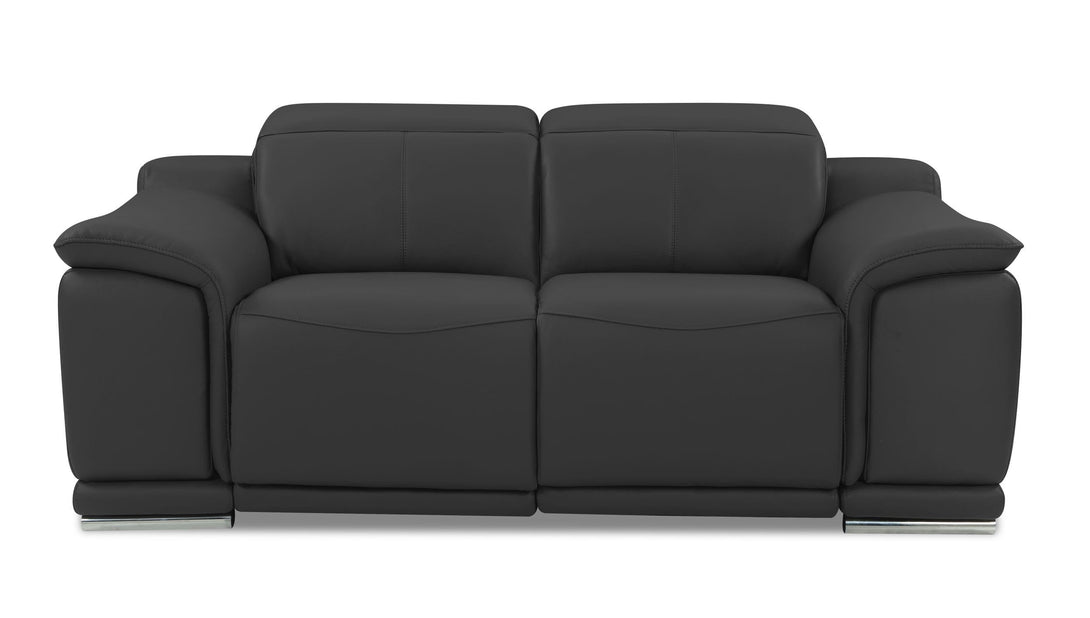 Divanitalia 9762 Reclining Living Room Set in Dark Gray Leather - Front View of Loveseat on a White Transparent Background