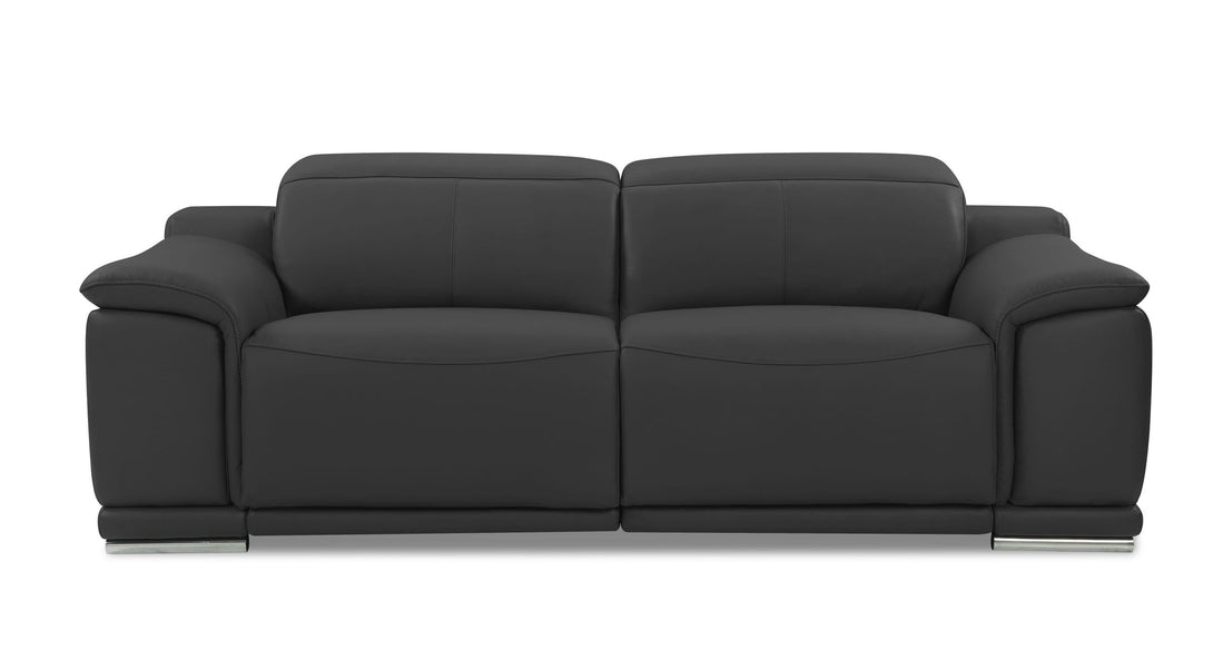 Divanitalia 9762 Reclining Living Room Set in Dark Gray Leather - Front View of Sofa on a White Transparent Background