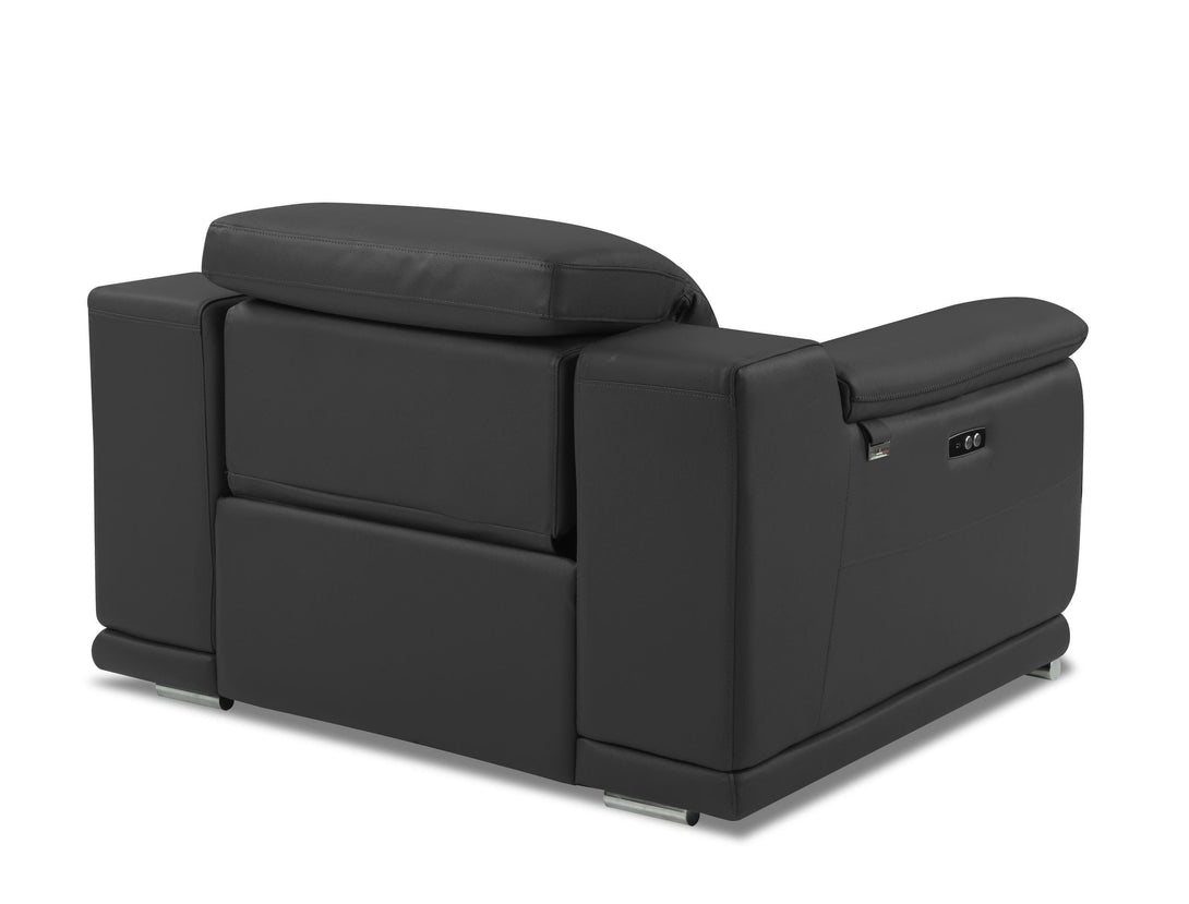 Divanitalia 9762 Reclining Living Room Set in Dark Gray Leather - Angled Rear View of Chair on a White Transparent Background