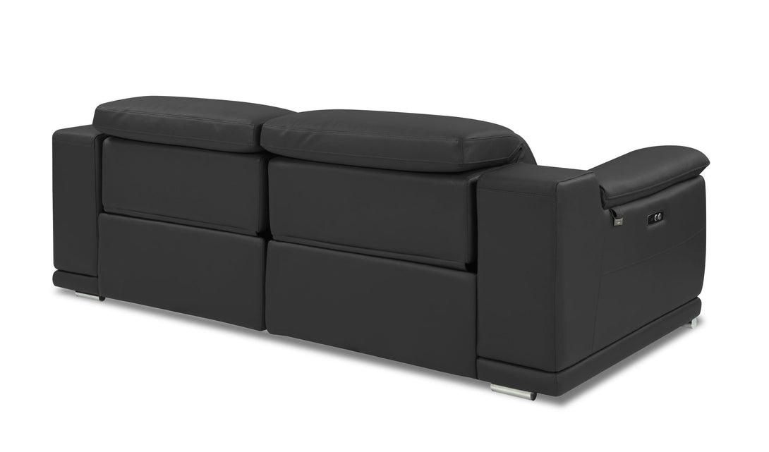 Divanitalia 9762 Reclining Living Room Set in Dark Gray Leather - Angled Rear View of Sofa on a White Transparent Background