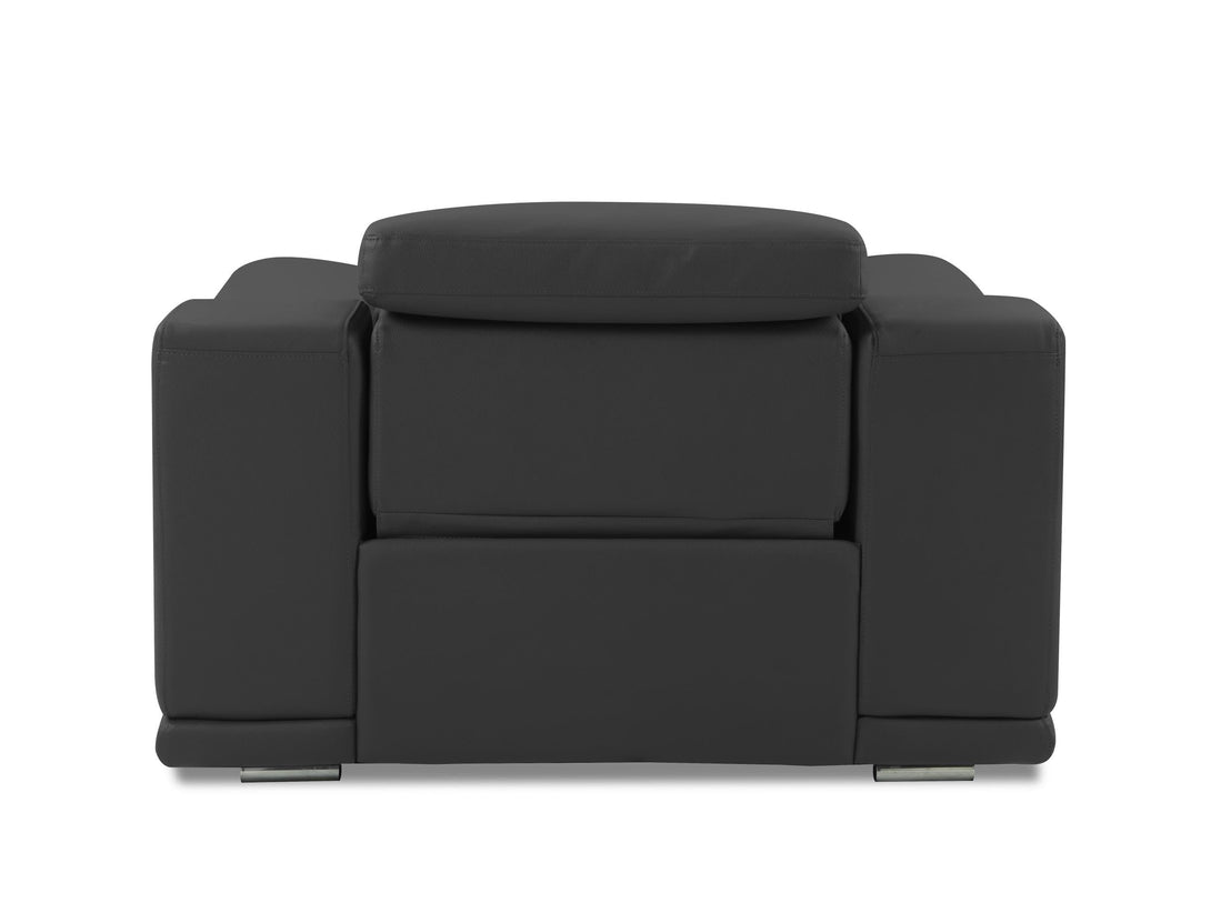 Divanitalia 9762 Reclining Living Room Set in Dark Gray Leather - Rear View of Chair on a White Transparent Background