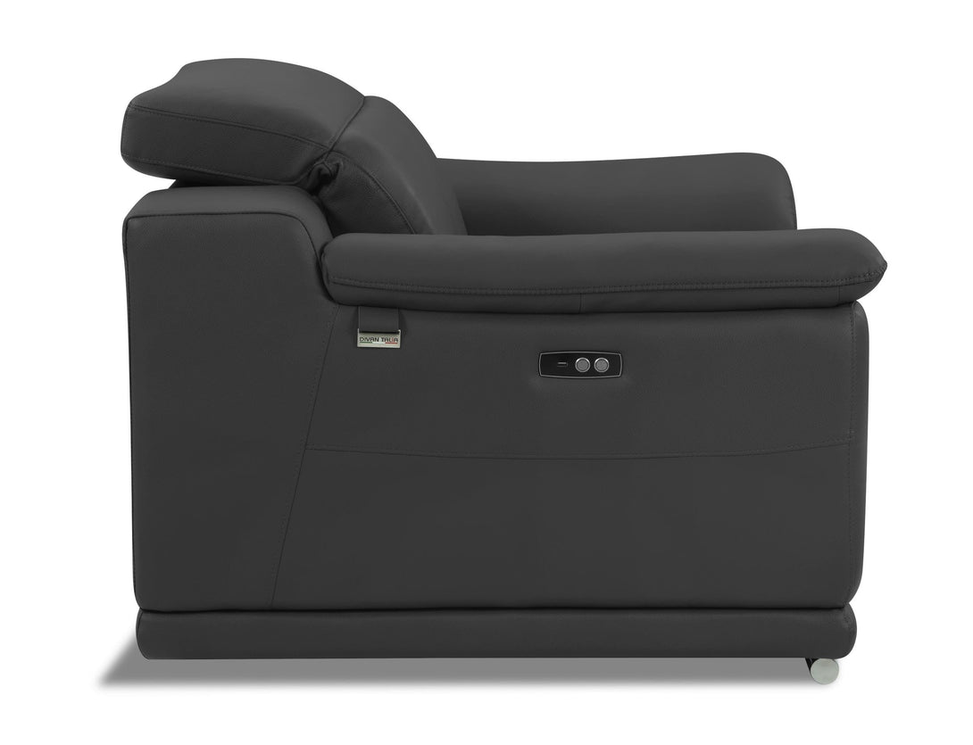 Divanitalia 9762 Reclining Living Room Set in Dark Gray Leather - Side View of Chair on a White Transparent Background