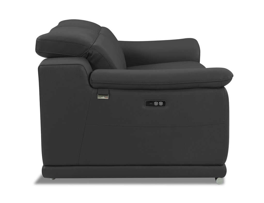 Divanitalia 9762 Reclining Living Room Set in Dark Gray Leather - Side View of Sofa on a White Transparent Background